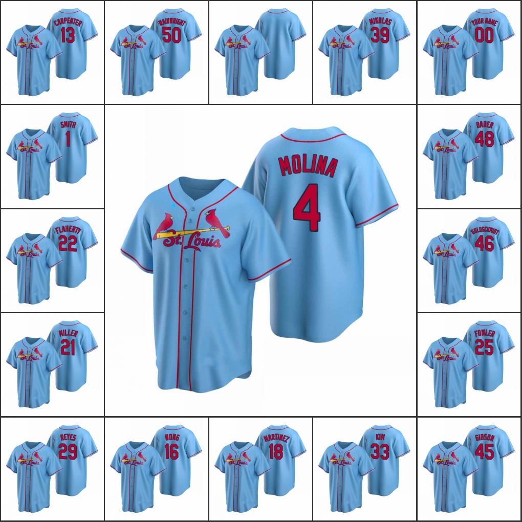 St. Louis Cardinals #4 Yadier Molina 13 Matt Carpenter 1 Smith Men Women Youth Custom Light Blue Replica Alternate Jersey
St. Louis Cardinals #4 Yadier Molina 13 Matt Carpenter 1 Smith Men Women Youth Custom Light Blue Replica Alternate Jersey