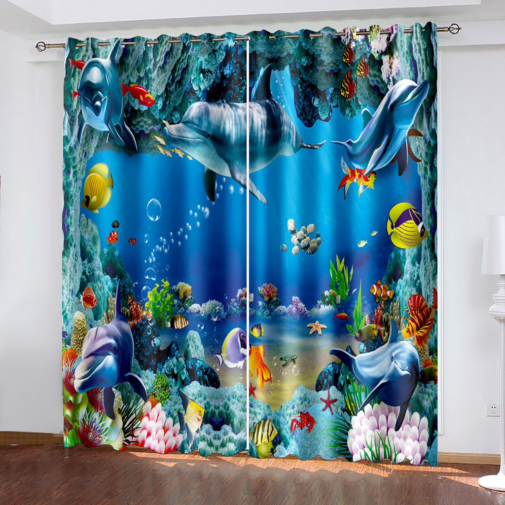 

Luxury Blackout 3D Window Curtains For Living Room Bedroom Customized sizeblue ocean dolphin curtains Drapes Cortinas, Blue