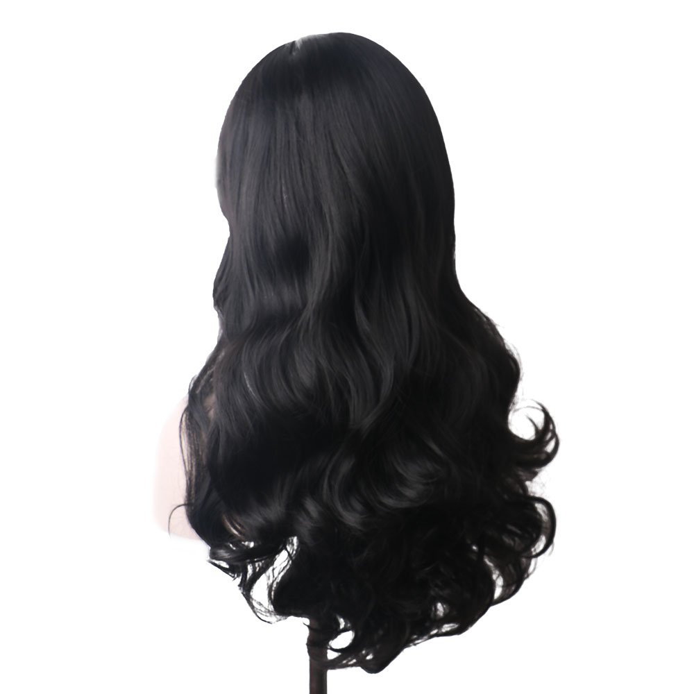 WoodFestival Synthetic Hair Black Long Wavy Wig With Bangs Cosplay Wigs For Womens Ombre High Temperature Fiber