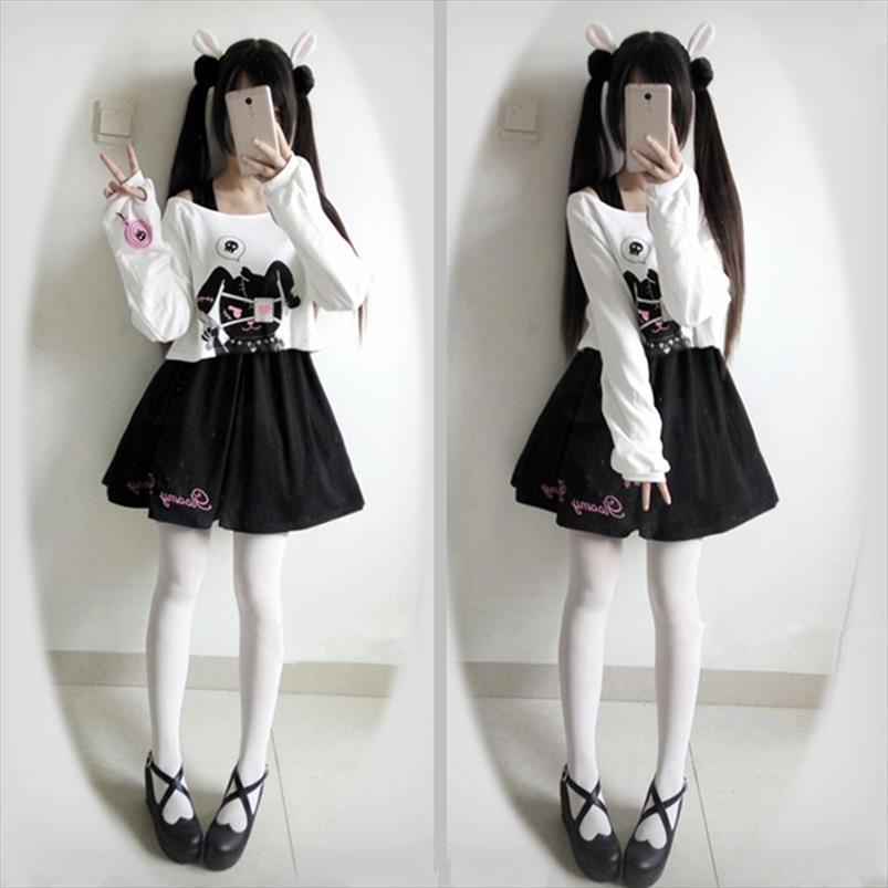 Paris Girl Black Comic Rabbit Teens Girl 2 Pcs Suit Sweet Cotton Dress Short Cute Bunny Print Long Sleeves Japanese Lolita Dress, Black;gray
Paris Girl Black Comic Rabbit Teens Girl 2 Pcs Suit Sweet Cotton Dress Short Cute Bunny Print Long Sleeves Japanese Lolita Dress, Black;gray