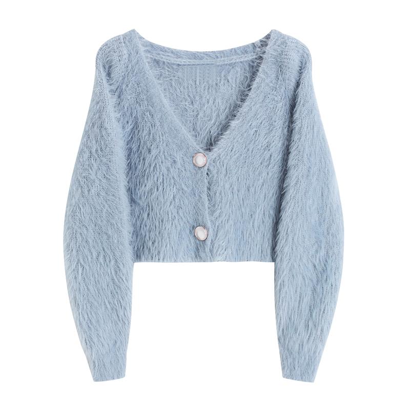 2020 Autumn Knitted Crop Sweater Women V Neck Long Sleeve Korean Single Breasted Female Knit Short Cardigan Mohair Sweater Tops, Blue
2020 Autumn Knitted Crop Sweater Women V Neck Long Sleeve Korean Single Breasted Female Knit Short Cardigan Mohair Sweater Tops, Blue