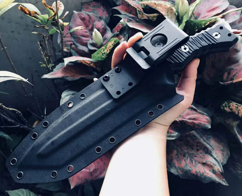 High End Outdoor Survival Straight Knife A2 Grey Titanium Coated Tanto Point Blade Full Tang Black G10 Handle With Kydex