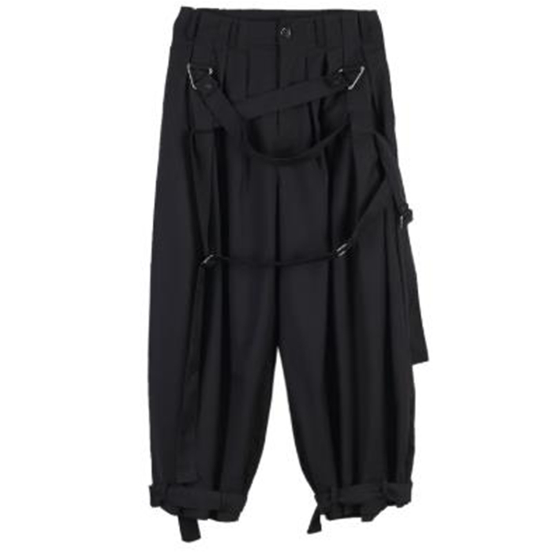 Men Japan Streetwear Punk Gothic Bandage Casual Harem Pant Male Vintage Hip Hop Wide Leg Trousers Stage Clothing Kimono Pant 201128