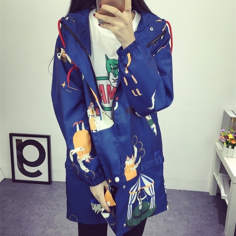 Antumn Winter New Women Trench Jackets Korean Playful Windbreaker Hooded Outwear Original Loose Long Coat 201102