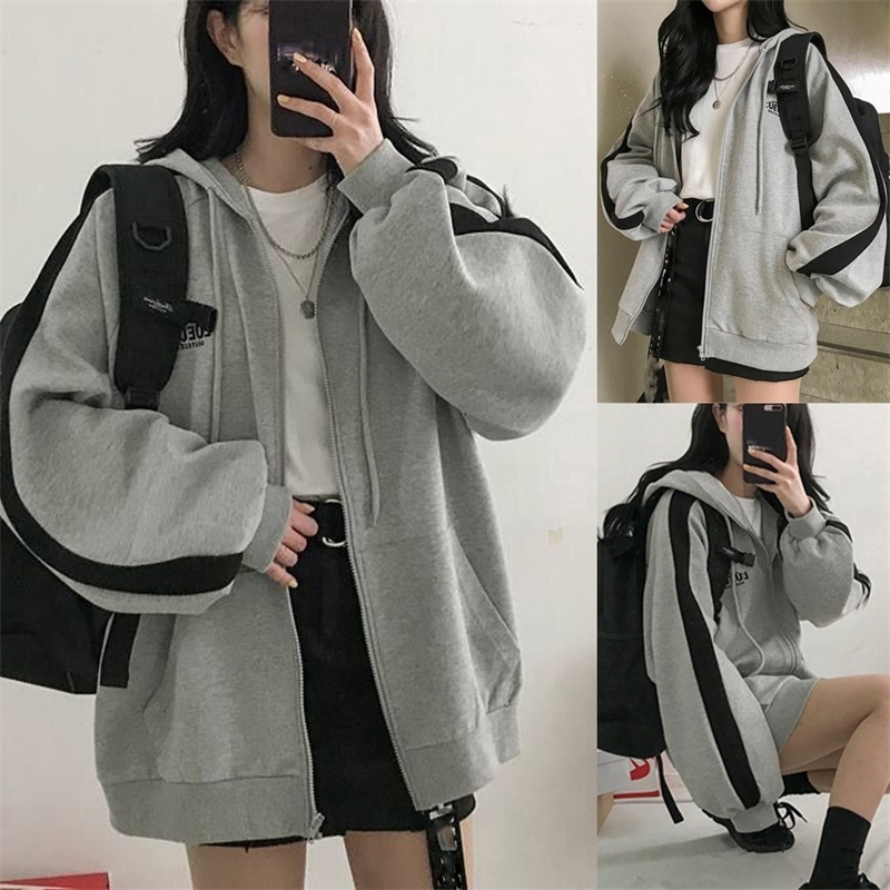 harajuku style Gray Oversize Student Outwear Fashion Women Splicing Hooded Top Long Sleeve Loose korean style Coat Streetwear T200402, Black
harajuku style Gray Oversize Student Outwear Fashion Women Splicing Hooded Top Long Sleeve Loose korean style Coat Streetwear T200402, Black