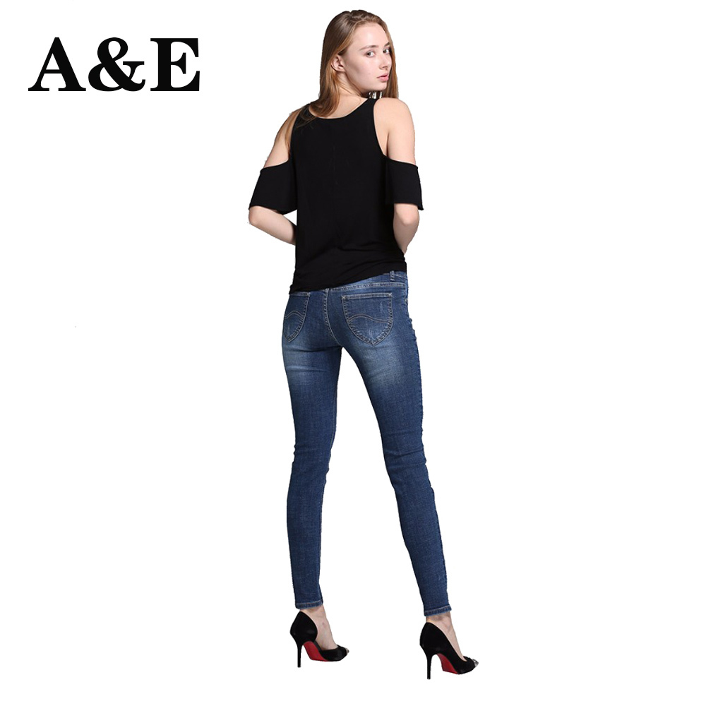 Alice & Elmer Women's jeans straight For Girls Mid Waist Stretch Female Jeans Pants Torn jeans for women 201030
