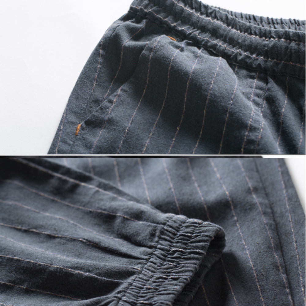 Cotton Linen Pants Men Lightweight Summer Men's Drawstring Waist Pant Elastic Relaxed-Fit Casual Beach Trousers Navy Blue 201118