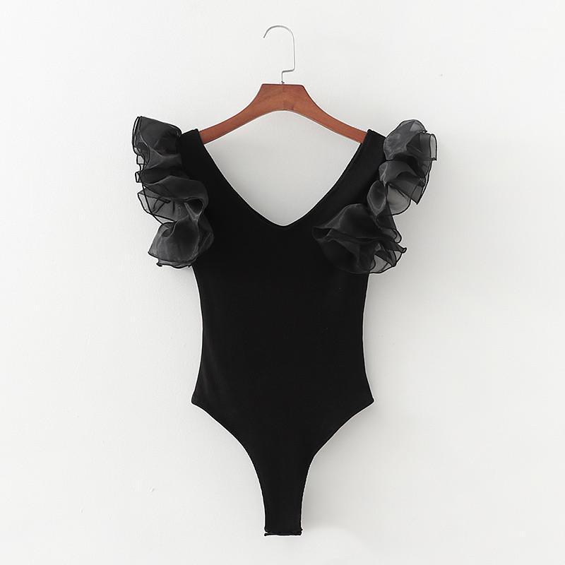 Women Summer Fashion Mesh Patchwork Black Skinny Bodysuits Chic Lady Cascade Ruffles Short Sleeve V-neck Sexy Slim Bodysuit Tops Women' Jum
Women Summer Fashion Mesh Patchwork Black Skinny Bodysuits Chic Lady Cascade Ruffles Short Sleeve V-neck Sexy Slim Bodysuit Tops Women' Jum