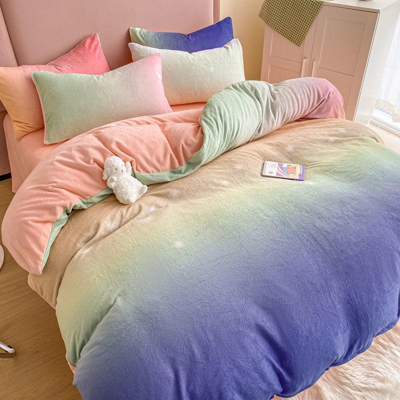 Korean Style Rainbow Gradient Color 4pcs Bedding Set Milk Velet Duvet/quilt Cover With Hidden Zipper Soft Flat Sheet For Girls
Korean Style Rainbow Gradient Color 4pcs Bedding Set Milk Velet Duvet/quilt Cover With Hidden Zipper Soft Flat Sheet For Girls