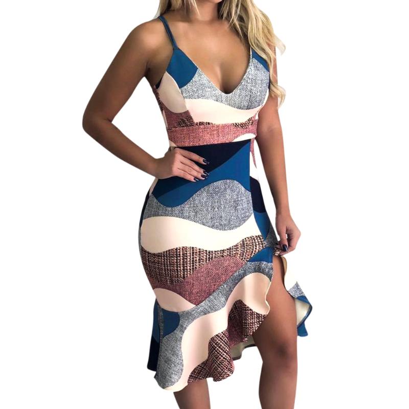 Sexy Fashion Irregular Hem Holiday Slim Waist Printed Gift Party Sling Straps V Neck Ruffled Daily Women Dress Wrap Hip, As pic 
Sexy Fashion Irregular Hem Holiday Slim Waist Printed Gift Party Sling Straps V Neck Ruffled Daily Women Dress Wrap Hip, As pic