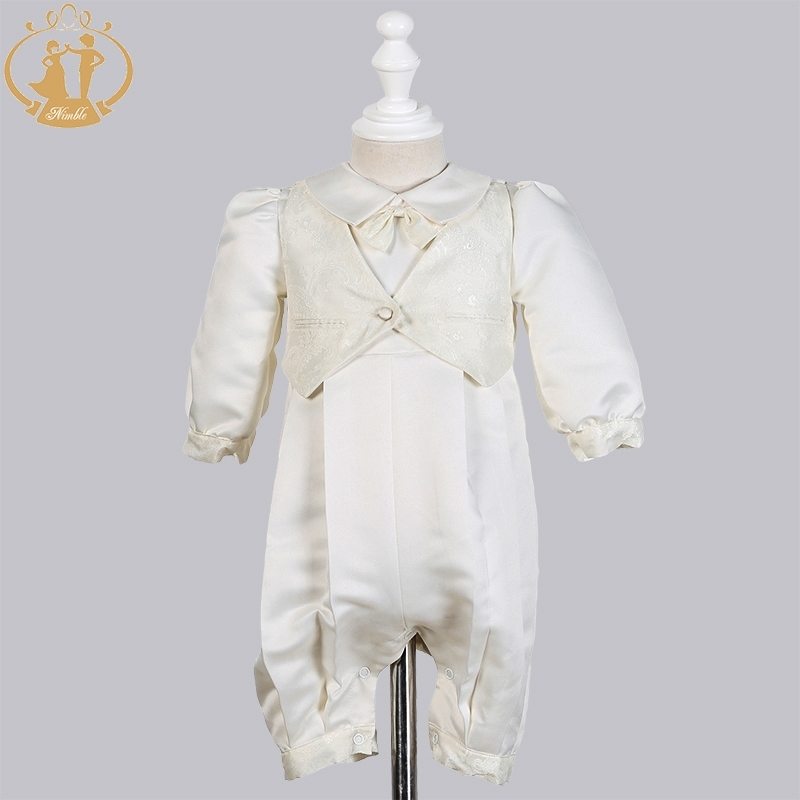 

Nimble Baby Boys Christening Gowns Satin Formal Occasion Boys Romper newborns clothes Ivory Kids Baptism Dresses 0-12M Y200323, White