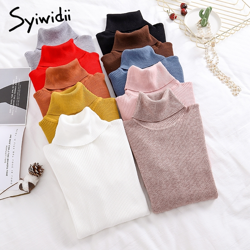 Hot Women Turtleneck Sweater Soft Striped Shirt Stretch Knit Pullovers Solid Casual Winter Autumn Fashion Ladies Korean Slim Top 201017