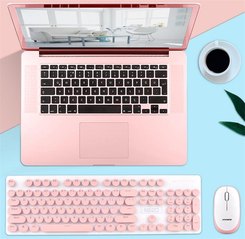 Wireless Gaming Keyboard and Mouse Combos Slim Rose Gold Color 24GHz Keyboard Comfortable Touch Combos with Receiver for Office L