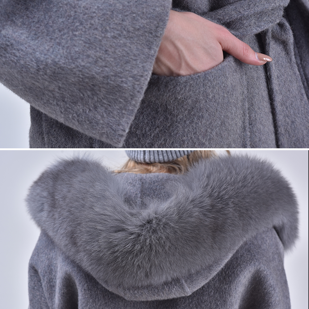 Cashmere Jacket Women Ladies Hand Made Women Fox Fur Collar Wool Coat Casual Winter Wool Jacket Woolen Overcoat Cashmere Coat 201217