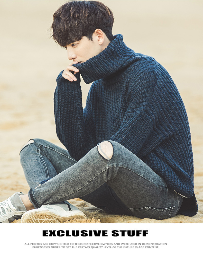 Fashion Indoor Casual Turtleneck loose Hip Hop male students winter Warm Pullovers Elastic shirts teenagers sweater 201118