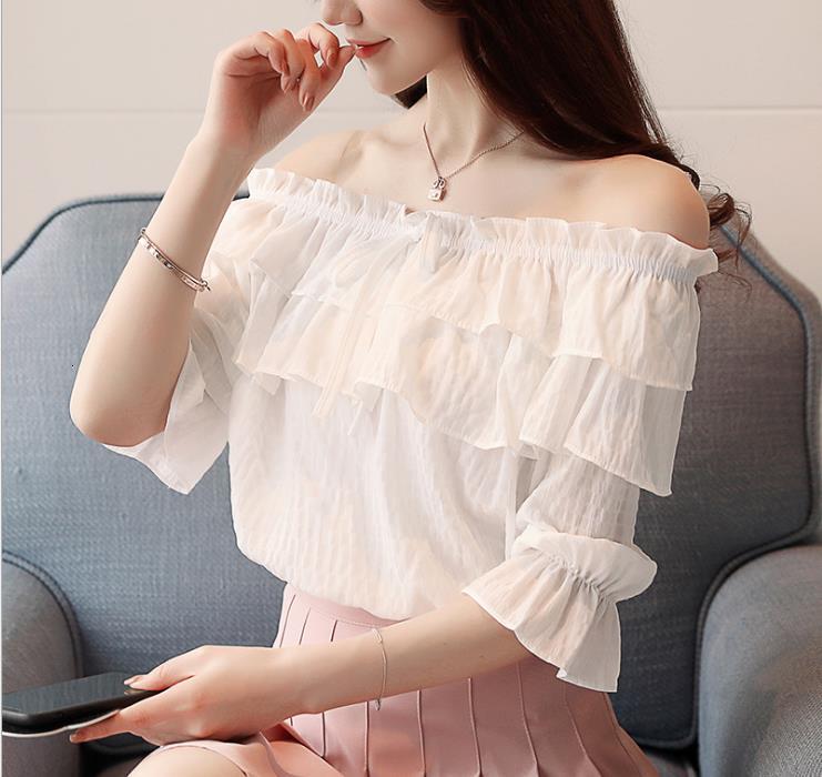 Will See Strapless Short-over-the-shoulder Collar Trumpet Chiffon Shirt Sleeve 4q4u, Sky blue.
