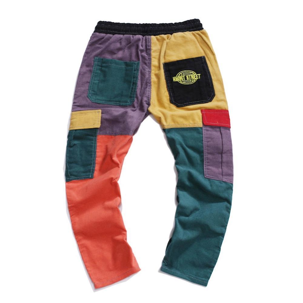 Men Corduroy Patchwork Cargo Pants Men Streetwear Harem Pants Joggers Harajuku Sweatpants Hip Hop Trousers pantalones hombre 201126