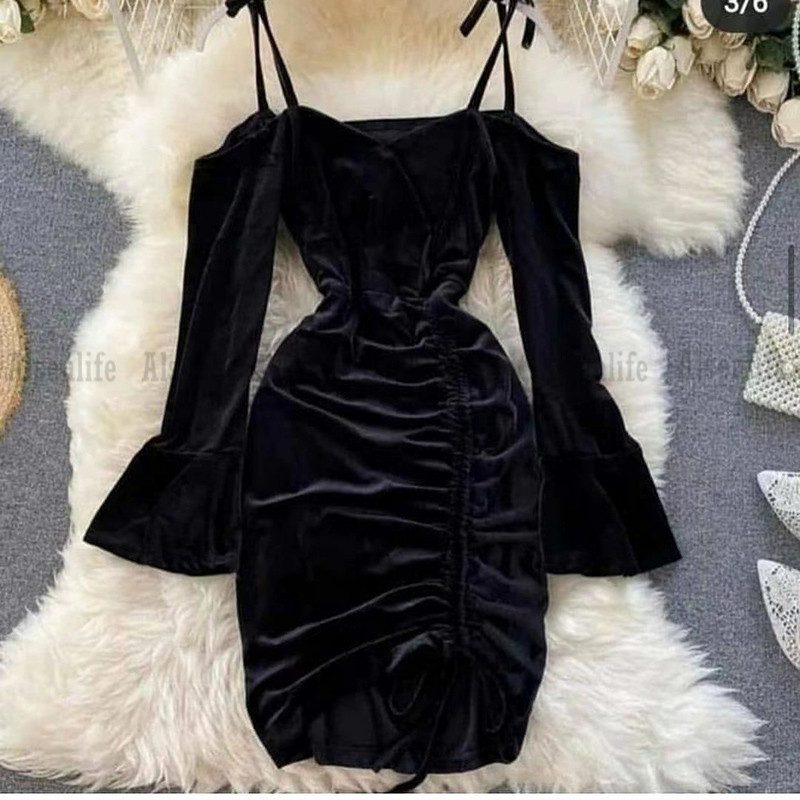 Sexy robe de soiree Short Cocktail Party Gowns Long Sleeves Off Shoulder Velvet Formal Prom Evening Wear Night Club Dress