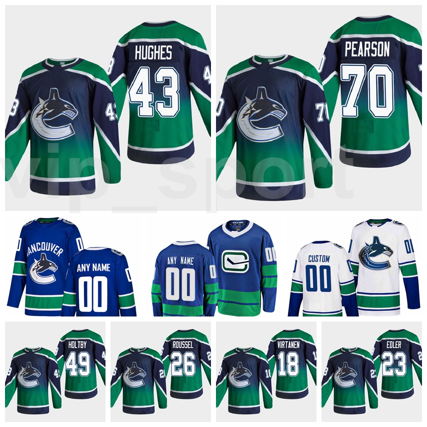 Vancouver Canucks Reverse Retro Jersey 2021 Hockey 43 Quinn Hughes 70 Tanner Pearson 18 Jake Virtanen 49 Braden Holtby 23 Alexander Edler, White
Vancouver Canucks Reverse Retro Jersey 2021 Hockey 43 Quinn Hughes 70 Tanner Pearson 18 Jake Virtanen 49 Braden Holtby 23 Alexander Edler, White