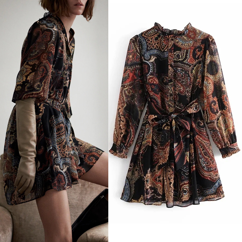 2021 New Vintage Print Mini Women Waist Tied Belt Button Ruffle o Neck Long Sleeve Chiffon Dress Ladies Retro Goth Dresses Mm50
2021 New Vintage Print Mini Women Waist Tied Belt Button Ruffle o Neck Long Sleeve Chiffon Dress Ladies Retro Goth Dresses Mm50