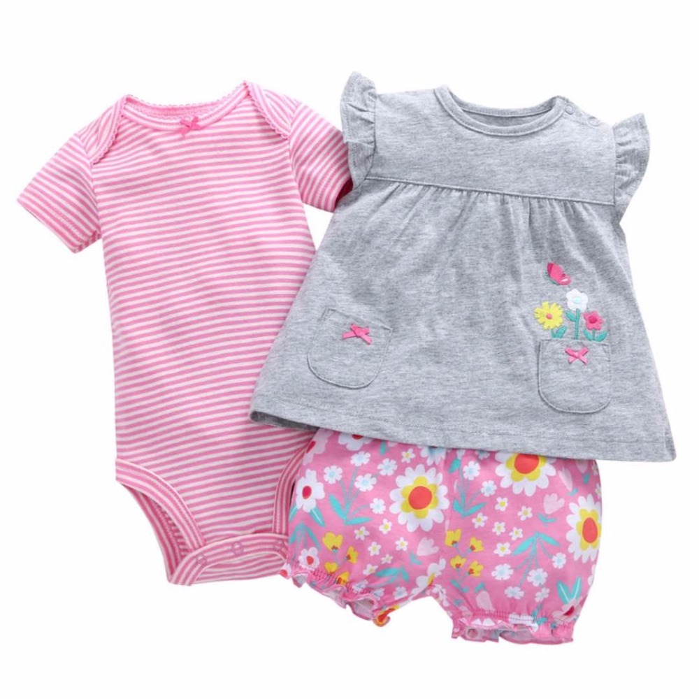Summer Toddler Girls Summer Clothing Set 100% cotton Baby Girls Clothes Bodysuit Shorts T-shirt 3 PCS Children Clothes LJ201223