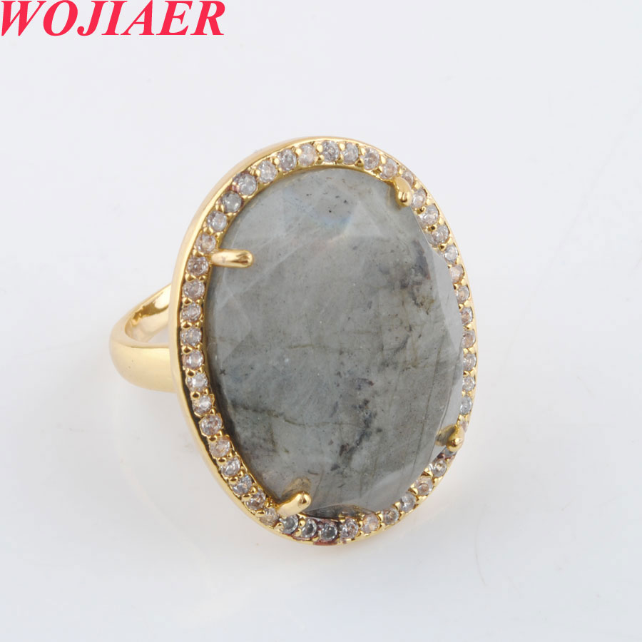 WOJIAER Natural Stone Ring Faceted Egg Shape CZ Zircon Rhinestone Rings Opening Adjustable Women Jewelry Exquisite Gift DBO928
