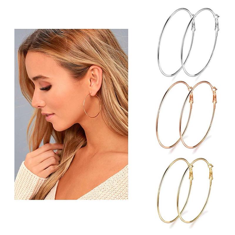 

1Pair Of Hoop Earrings Large Round Rose Gold Steel Hoops Fashion Piercing Earrings For Women Jewelry 2021 Trendy Jewelry