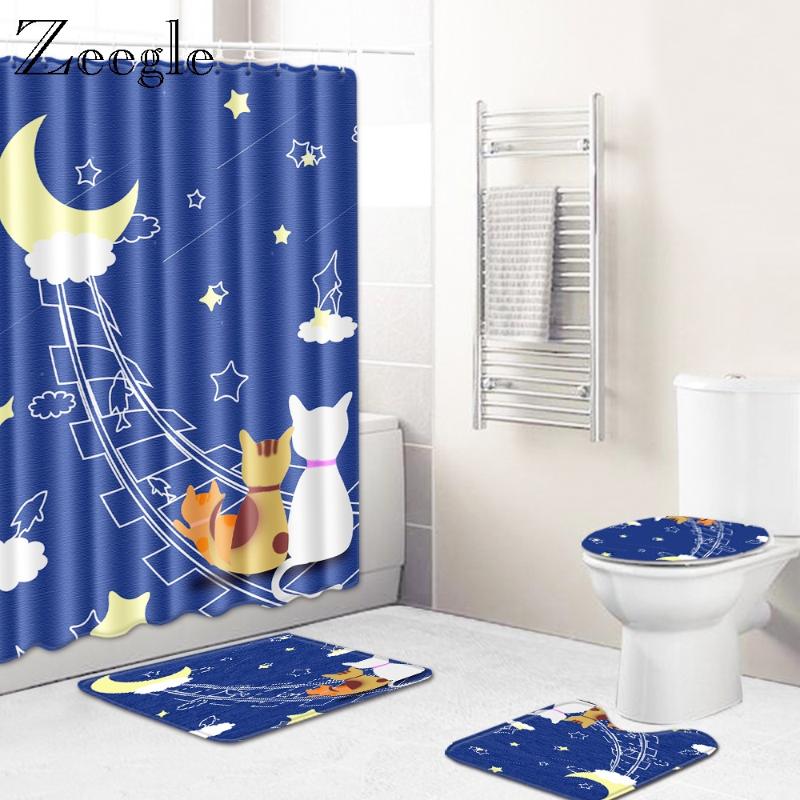Zeegle 4Pcs Bath Mat Waterproof Shower Curtain Toilet Shower Curtain Set Polyester Bathroom Mat Set Toilet Cover Seat Modern Rug 
Zeegle 4Pcs Bath Mat Waterproof Shower Curtain Toilet Shower Curtain Set Polyester Bathroom Mat Set Toilet Cover Seat Modern Rug