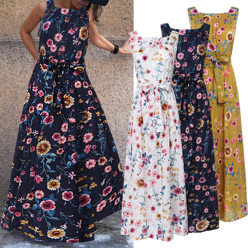 Fashion Strap Maxi Vestido Women's Ruffle Sundress ZANZEA Female Casual Party Robe Femme Plus Size Bohemian Dress With Belt T200416