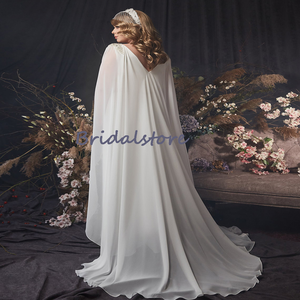 Simple Boho Wedding Dress With Caped 2022 Plus Size Bohemian Civil Wedding Dresses Arabic Dubai Bridal Formal Second Party Sukienka Robe De Mariee Ves