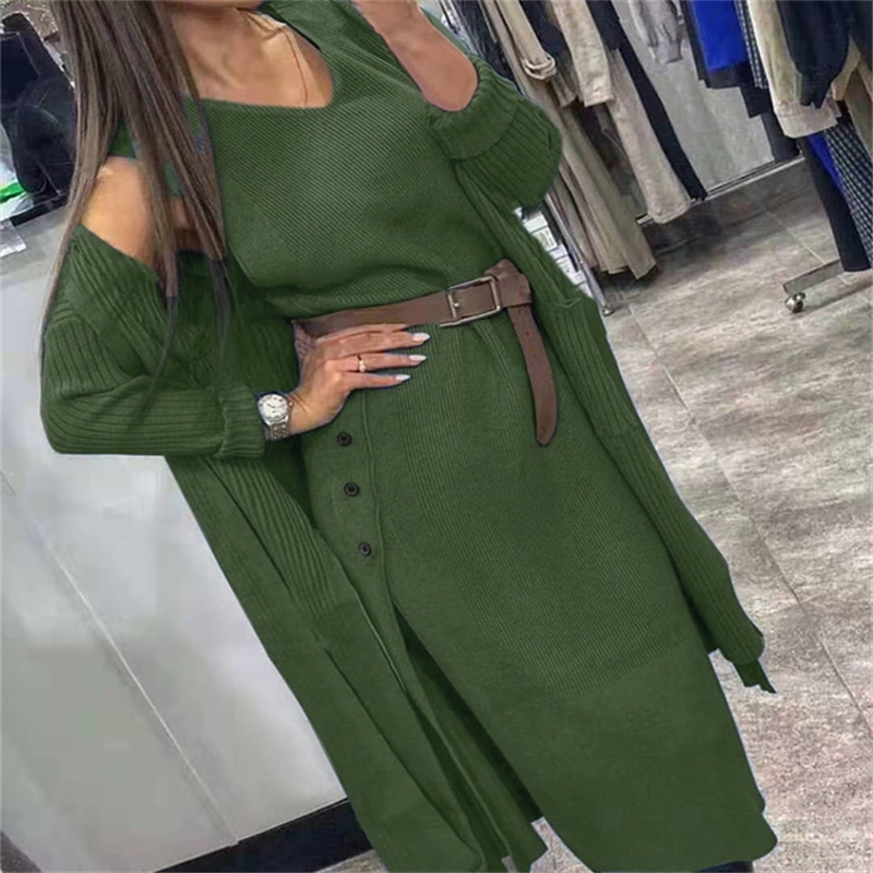 Taotrees Women's knitting Suit Two Piece Set Knit Cardigan Loose Sweater Coat with Belt 201031