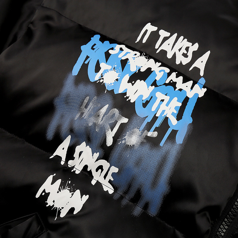 Hip Hop Jacket Parka Happy Graffiti Print Men Windbreaker Streetwear Harajuku Winter Padded Jacket Coat Warm Outwear Thick 201026