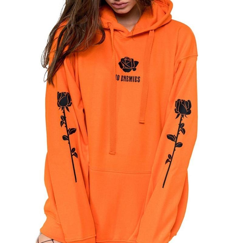 Women's Hoodies & Sweatshirts 2021 Womens Orange Sweatshirt Rose Hoodie Plus Size Kangaroo Pocket Oversized Thick