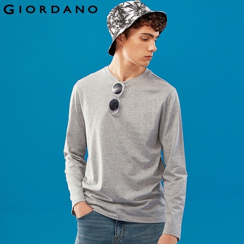 Giordano Men Tshirt Long Sleeve Tee Shirt Homme De Marque Solid T Shirt For Men 100% Cotton Camisetas Hombre Soft Men Clothes 201202