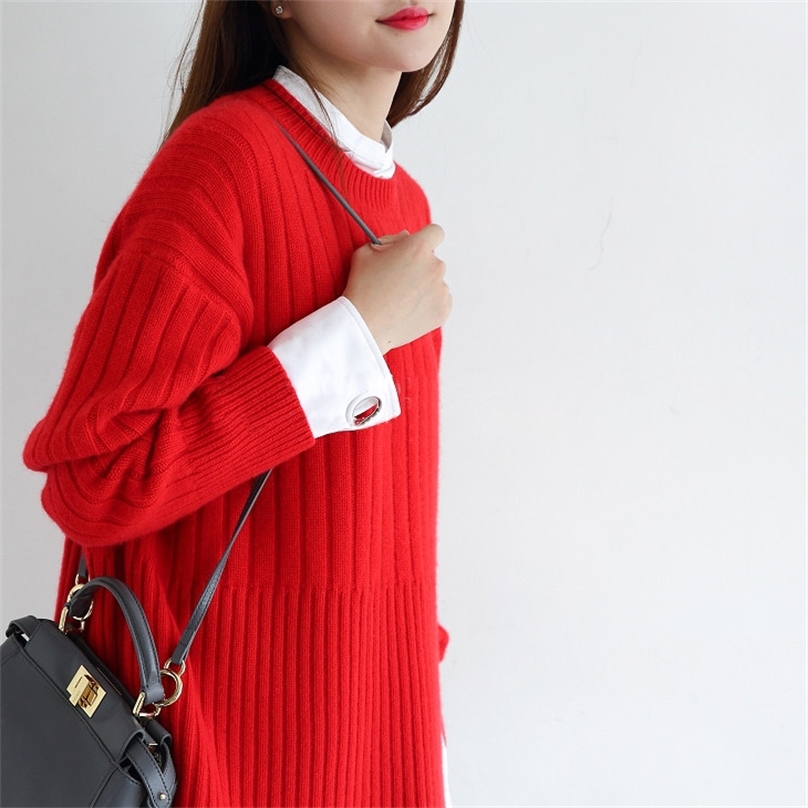 Autumn Women Loose Sweaters Cashmere And Wool Jumper O-Neck Long Sleeve Knit Pullovers Winter Female Warm Thicken Tops 201225