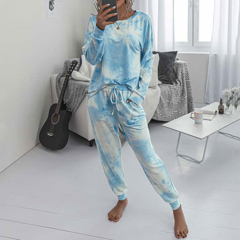 Women's Pajamas Tie Dye Lounge Wear Loungewear Women Pajamas Set Tie Dye Sleep Set Lounge Set Long Sleeve Sleepwear Women 201217