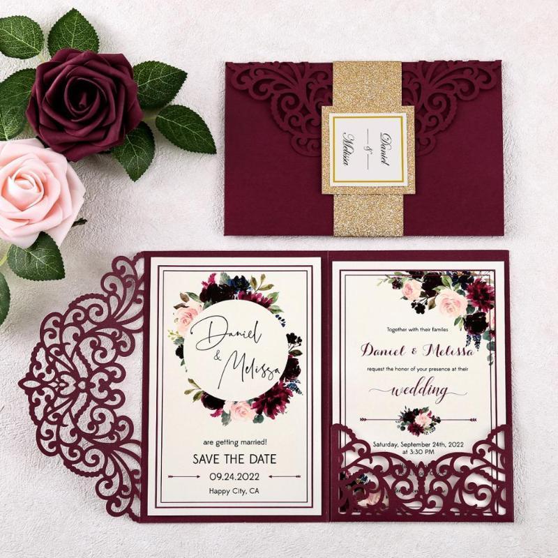 50pcs New Arrival Burgundy Wedding Invitations Laser Cut Invitation Pocket with Castle Patten for Wedding1
50pcs New Arrival Burgundy Wedding Invitations Laser Cut Invitation Pocket with Castle Patten for Wedding1