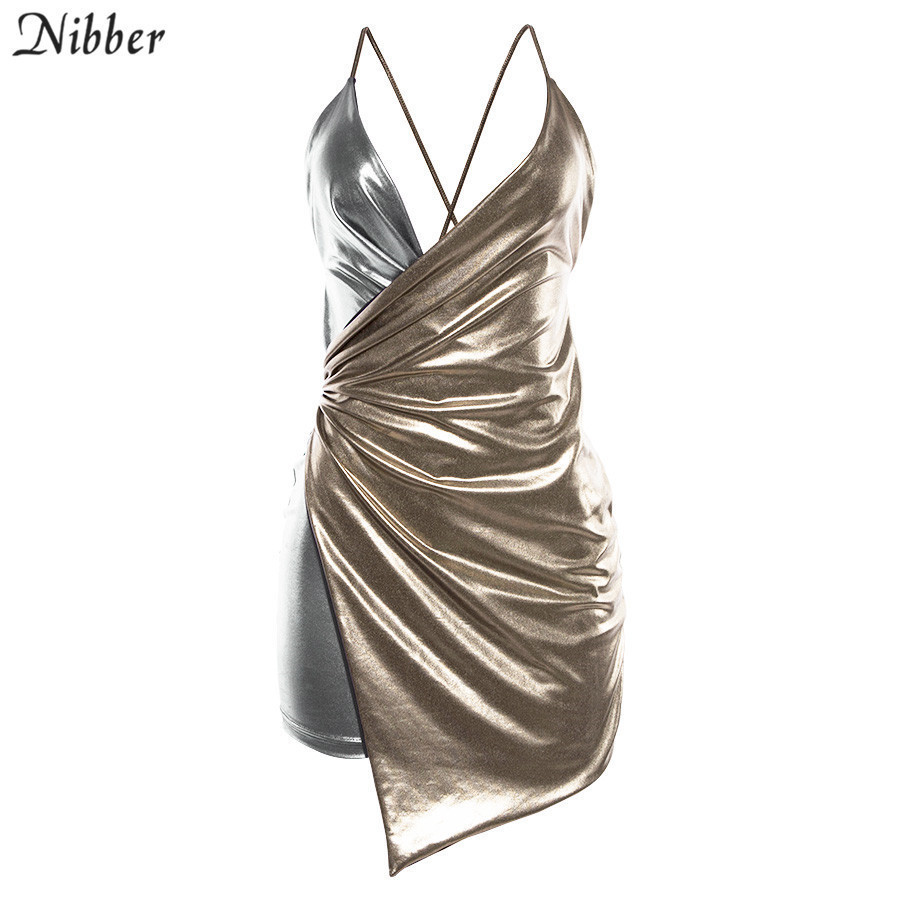 Nibber Sexy sling Cut Lowcut Backless Gold silver women dress new fashion Slim fit Soft lady Comfortable Party Dresses T200319