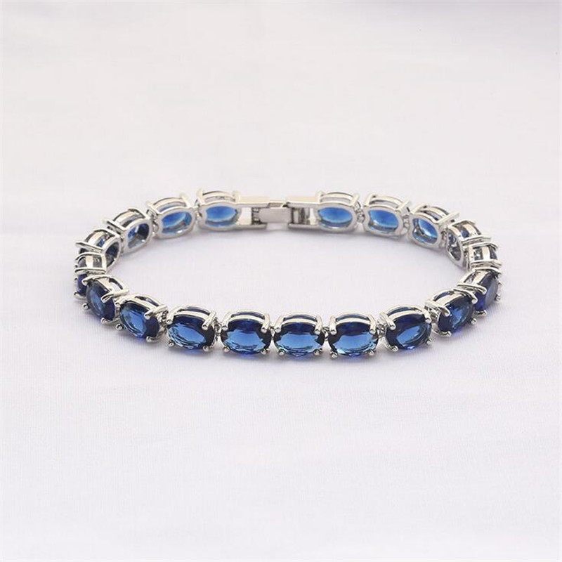 Top Sell Luxury Jewelry Sweet Cute High Quality 925 Sterling Silver Platinum Multi Color Gemstones CZ Diamond Women Wedding Bracelet Gift