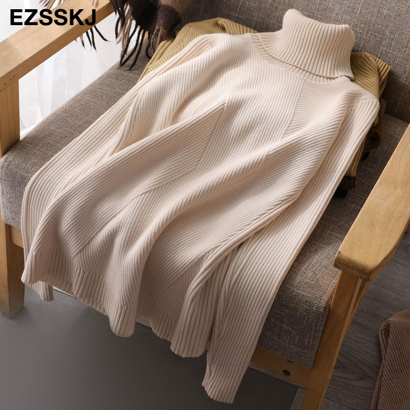 thick Knitted Women high neck Sweater Pullovers Turtleneck Autumn Winter Basic Women Sweaters Slim khaki jacket Pullovers 201023