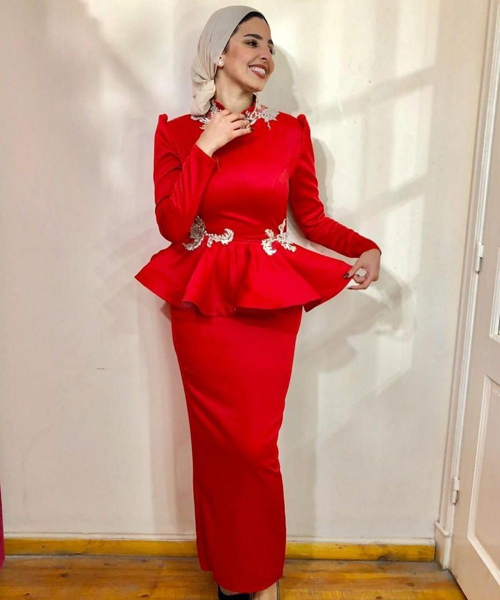 Arabic Evening With Peplum Applique Long Sleeves Party Gowns Vestidos De Novia High Collar Cheap Prom Dresses P18 0510