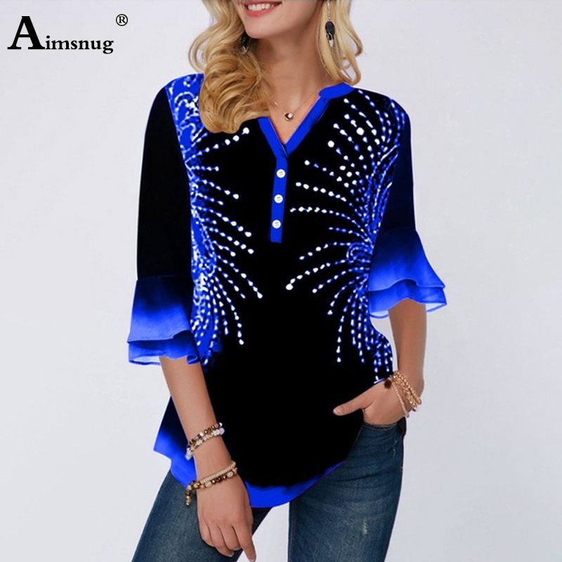 Plus size 5xl Latest Model Single-breasted Print Position Blue V-neck Flared Sleeve Tops Female T-Shirt Loose Ladies Tee Shirt Y200412, Fuchsia
Plus size 5xl Latest Model Single-breasted Print Position Blue V-neck Flared Sleeve Tops Female T-Shirt Loose Ladies Tee Shirt Y200412, Fuchsia