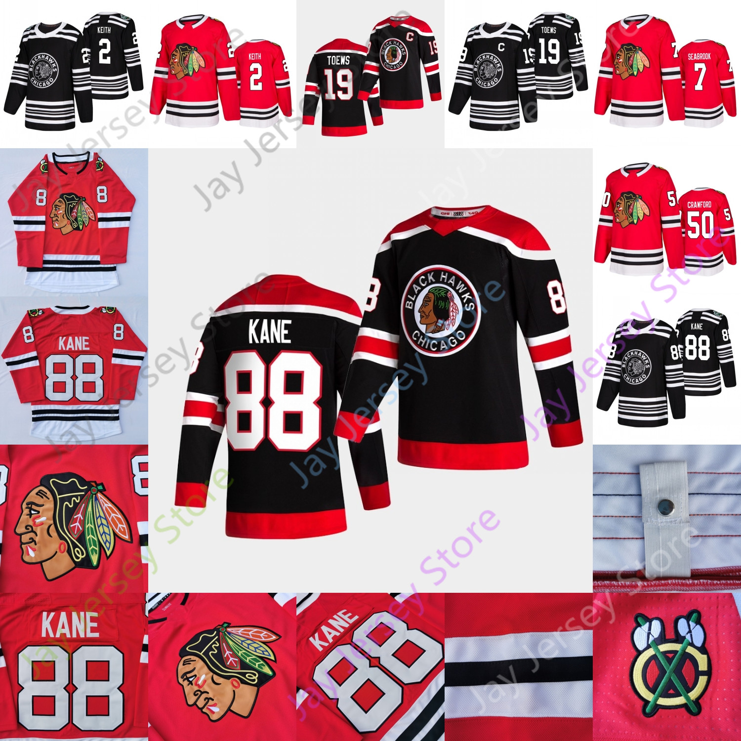 2021 New Chicago Blackhawks Ice Hockey Jersey 2 Duncan Keith 7 Brent Seabrook 19 Jonathan Toews 50 Crawford 88 Patrick Kane Size S-3XL, Black;red
2021 New Chicago Blackhawks Ice Hockey Jersey 2 Duncan Keith 7 Brent Seabrook 19 Jonathan Toews 50 Crawford 88 Patrick Kane Size S-3XL, Black;red