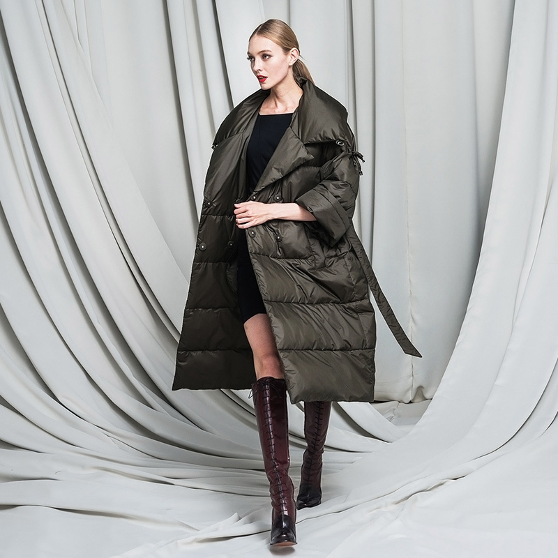 YVYVLOLO Women Winter Jacket 2019 New V-neck Fashion Loose Parka Women Winter Coat Warm Thicken Long Three Quarter Overcoat T200831