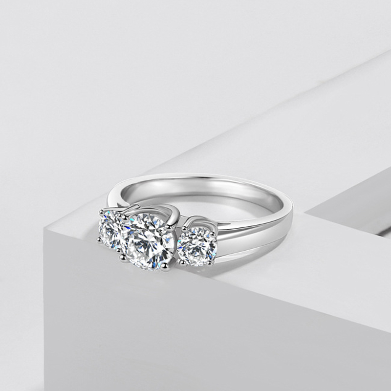 100% Original 925 Solid Silver Ring Staggered Connection 6mm 1ct CZ Zirconia Wedding Engagement Rings For Women Fine Jewelry Gift XR445