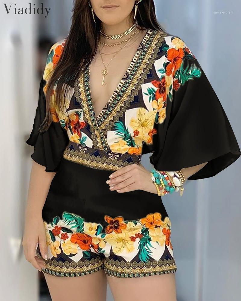 Floral Print Half Sleeve Backless Playsuits Women Deep V Neck Hollow Out Back Regular Rompers1, Black
Floral Print Half Sleeve Backless Playsuits Women Deep V Neck Hollow Out Back Regular Rompers1, Black