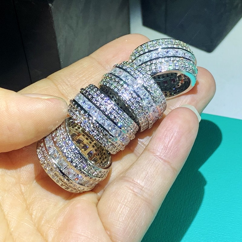 Stunning Sterg Sier Circle Princess White Topaz CZ Dia Women's Wedding Band Ring (Sizes 5-12)