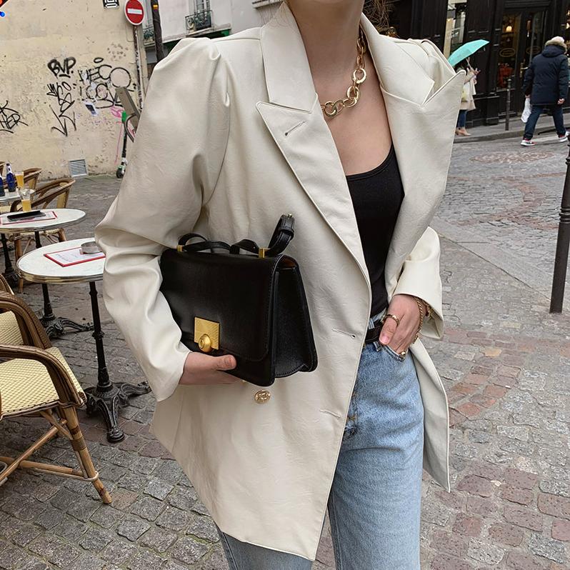 Autumn Women Double-breasted PU Suit Jacket Long Sleeve Korean Style Chic Casual Female Cardigan Loose Office Lady Coat, Black
Autumn Women Double-breasted PU Suit Jacket Long Sleeve Korean Style Chic Casual Female Cardigan Loose Office Lady Coat, Black