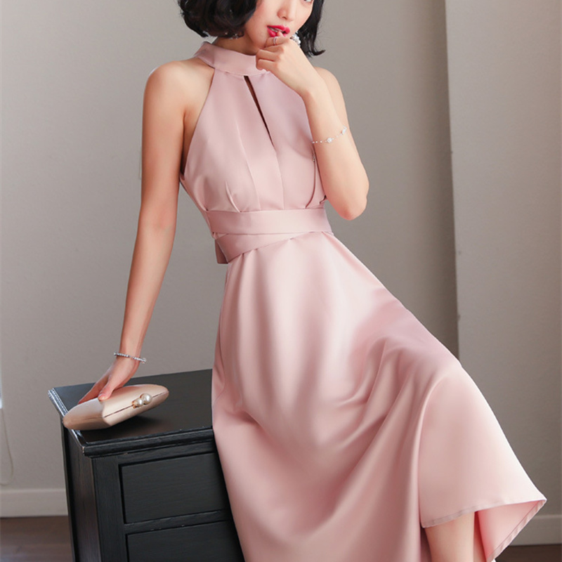 Beauty Emily Fashion Hanging Neck Evening Dresses strapless Elegant Bow Party Dresses Middle Ruched Prom Gowns Vestido de noche 201114