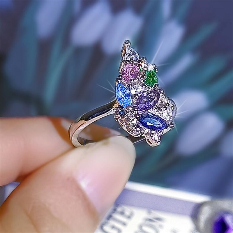 Top Sell Jewelry Sterg Sier Multi Color Marquse Cut 5A Cubic Zircon Eternity Women Wedding wer Band Ring For Lovers' Gift